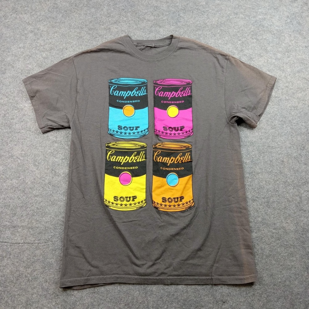 Campbells Soup Shirt Mens Large Gray Pop Art Warhol Style Retro Graphic Tee